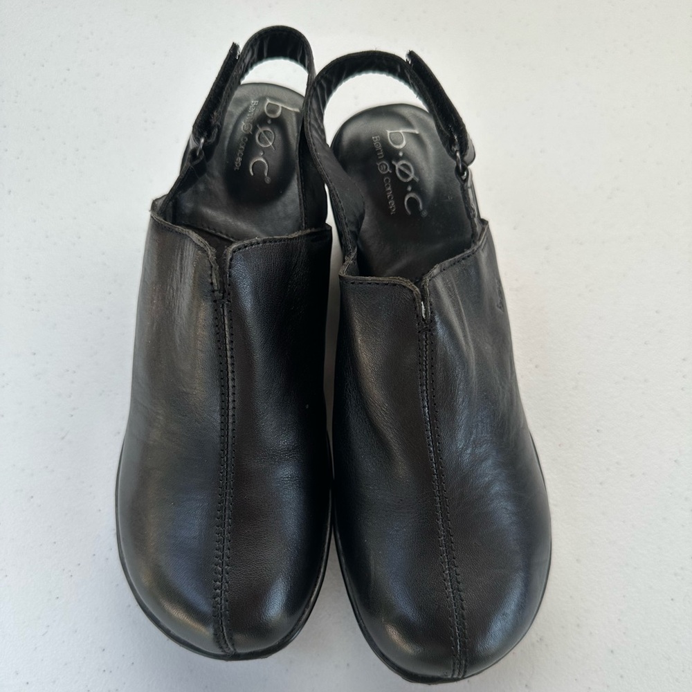 boc Black Leather Mules with Raised Heel